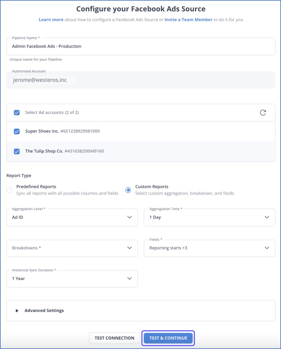 Facebook Ads to BigQuery: Source Configuration